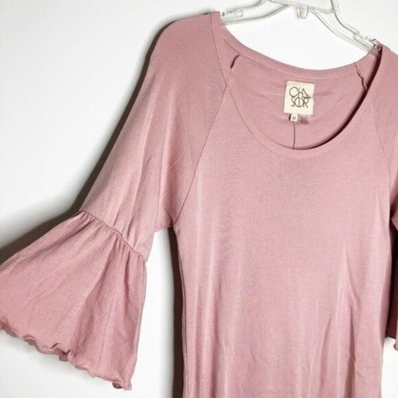 CHASER Baby Rib Scoop Neck Peplum Sleeve Tee  - Picture 4 of 8